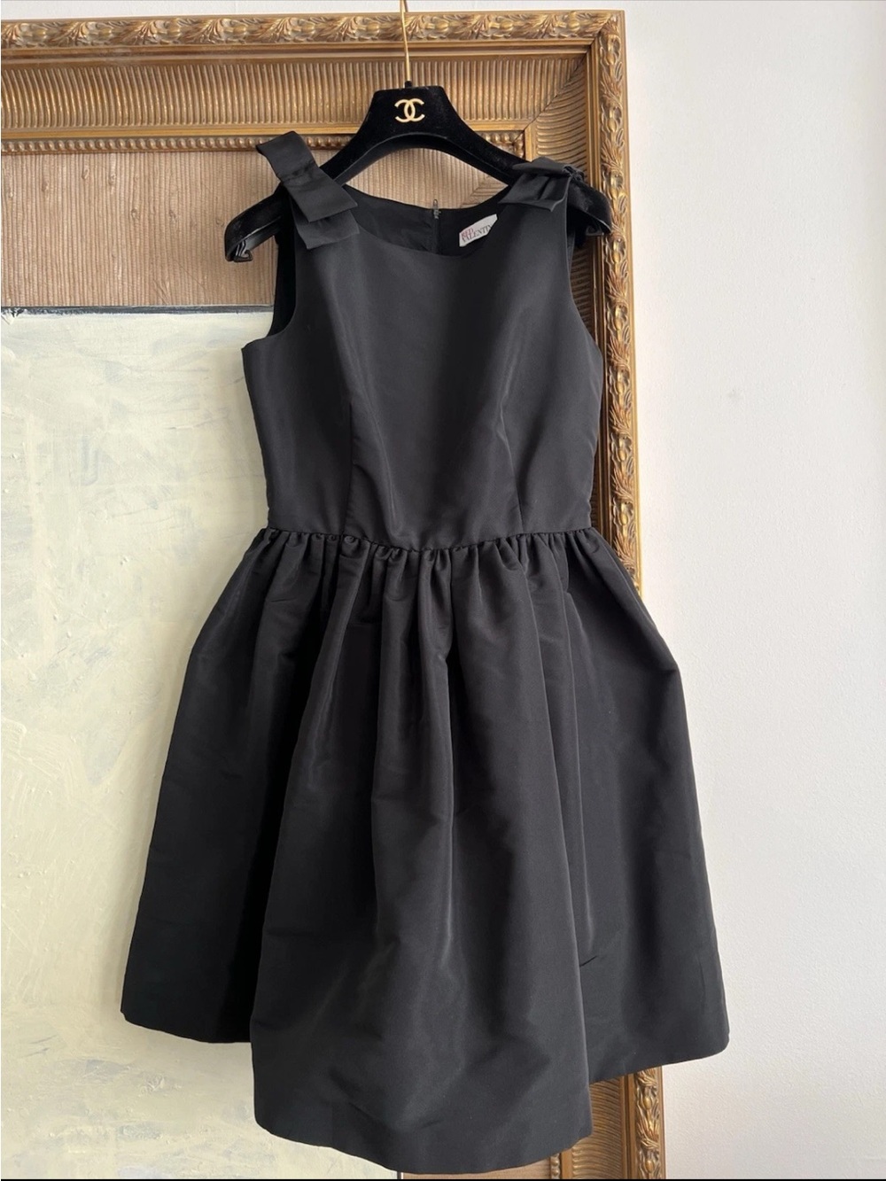 RED Valentino Black Bow ribbon Shoulder mid-length Party Dress S Classic I42